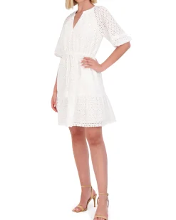 Cotton Eyelet Tasseled Drawstring Dress