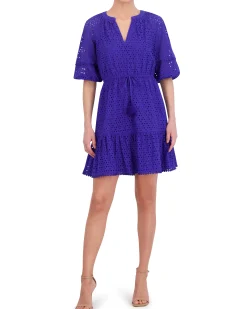Cotton Eyelet Tasseled Drawstring Dress