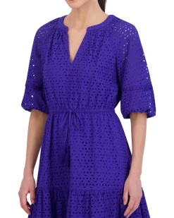 Cotton Eyelet Tasseled Drawstring Dress