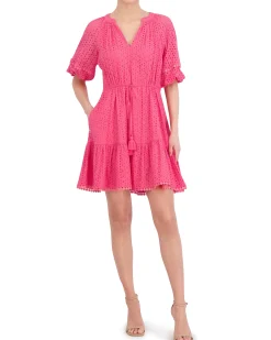 Cotton Eyelet Tasseled Drawstring Dress
