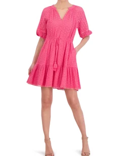 Cotton Eyelet Tasseled Drawstring Dress