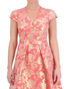 Floral Jacquard Pleated Fit-And-Flare Dress