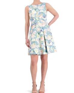 Floral-Jacquard Crisscross Bodice Dress