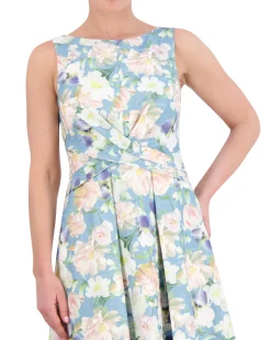 Floral-Jacquard Crisscross Bodice Dress