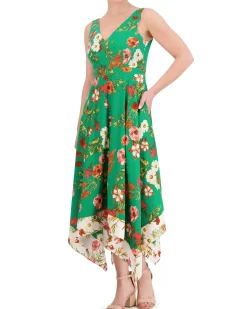 Floral-Print Handkerchief-Hem Dress