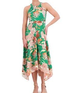 Floral-Print Handkerchief-Hem Dress