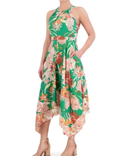 Floral-Print Handkerchief-Hem Dress