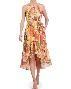Floral-Print High-Low Midi Dress