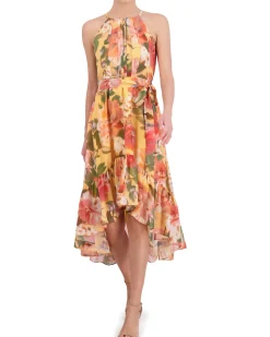 Floral-Print High-Low Midi Dress