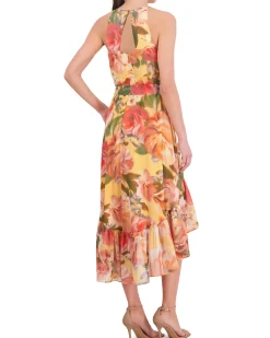 Floral-Print High-Low Midi Dress