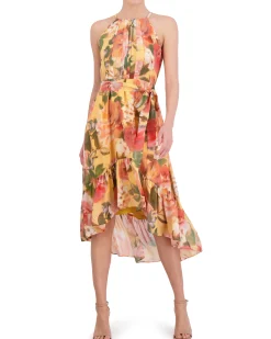 Floral-Print High-Low Midi Dress