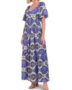 Geo-Print Open-Back Maxi Dress