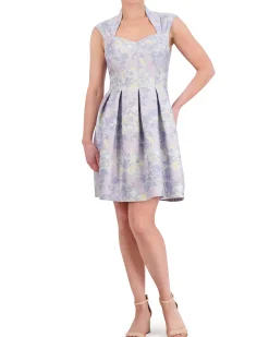 Jacquard Pleated Fit-And-Flare Dress