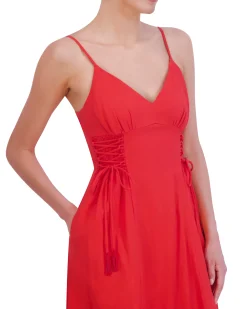 Lace-Up-Side Midi Dress
