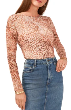 Leopard Print Shirred Long Sleeve Top