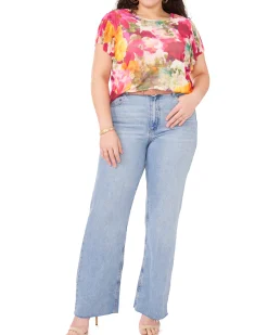 Mesh T-Shirt With Pleated Sleeves