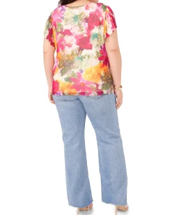 Mesh T-Shirt With Pleated Sleeves