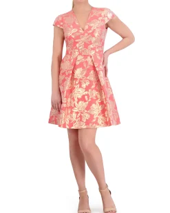 Petite Floral-Jacquard Fit-And-Flare Dress