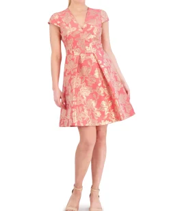 Petite Floral-Jacquard Fit-And-Flare Dress