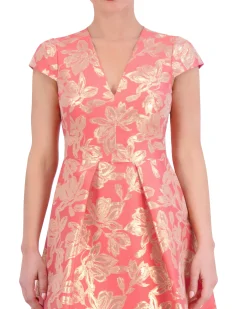 Petite Floral-Jacquard Fit-And-Flare Dress