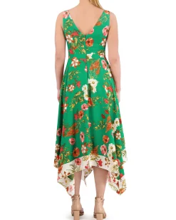 Petite Floral-Print Handkerchief-Hem Dress