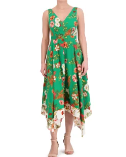 Petite Floral-Print Handkerchief-Hem Dress