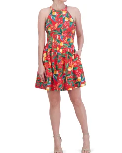 Petite Printed Cutout Halter Dress