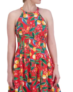 Petite Printed Cutout Halter Dress