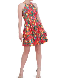 Petite Printed Cutout Halter Dress
