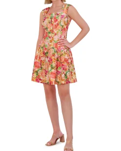 Petite Printed Square-Neck Fit-And-Flare Dress
