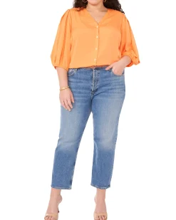 Plus-Size Button Down Balloon Sleeve Blouse