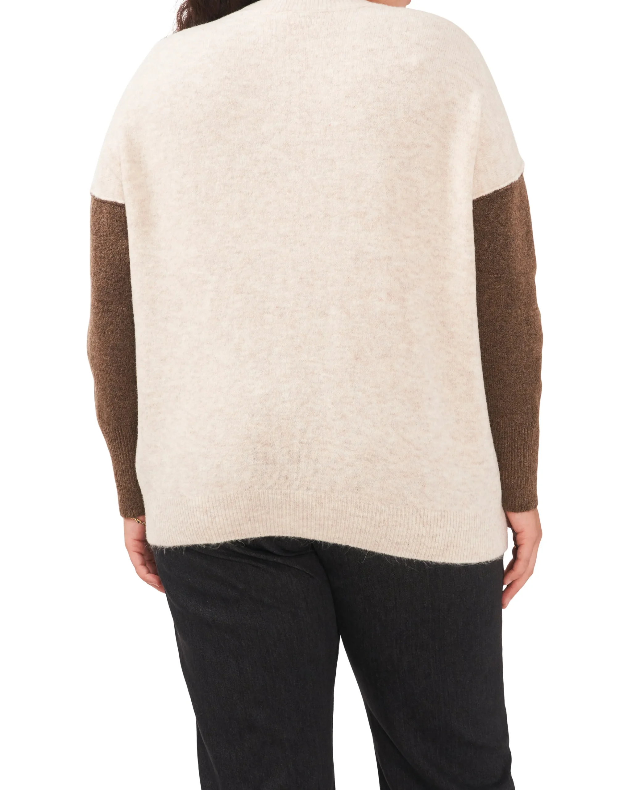 Plus-Size Color Blocked-Sleeve Drop Shoulder Sweater