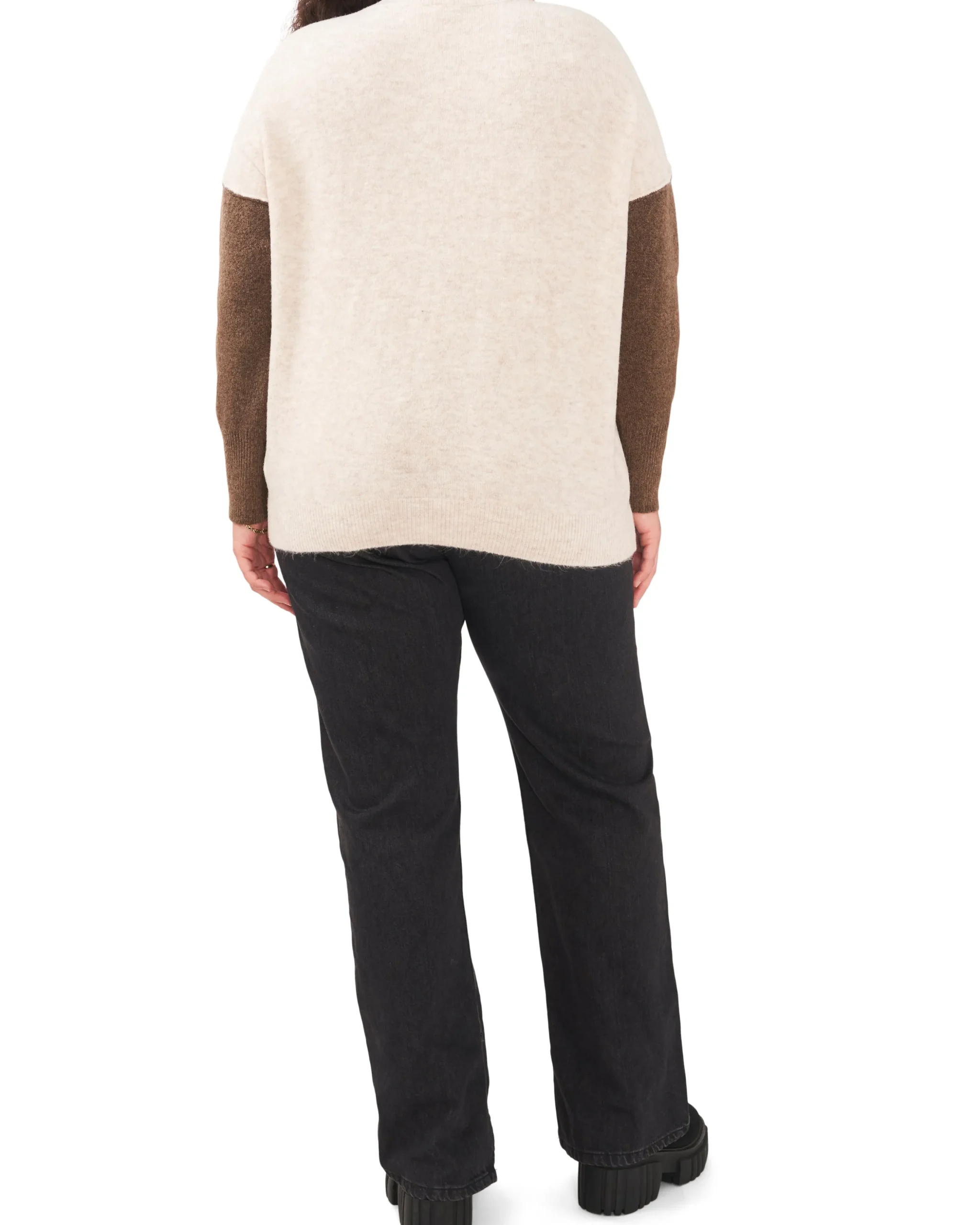 Plus-Size Color Blocked-Sleeve Drop Shoulder Sweater