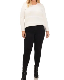 Plus-Size Crewneck Sequin Stripe Sweater
