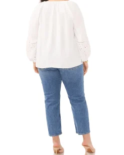 Plus-Size Embroidered-Sleeve Split Neck Blouse