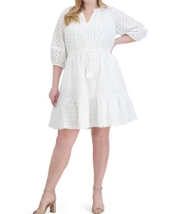 Plus-Size Eyelet Fit-And-Flare Dress
