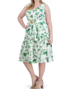 Plus-Size Floral-Print Belted Tiered Dress