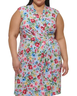 Plus-Size Floral-Print Faux-Wrap Dress