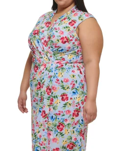 Plus-Size Floral-Print Faux-Wrap Dress