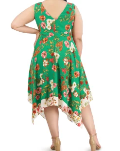 Plus-Size Floral-Print Handkerchief-Hem Dress