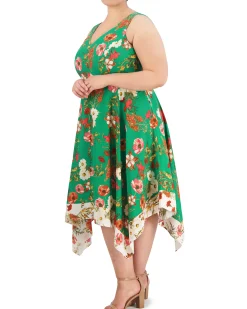 Plus-Size Floral-Print Handkerchief-Hem Dress