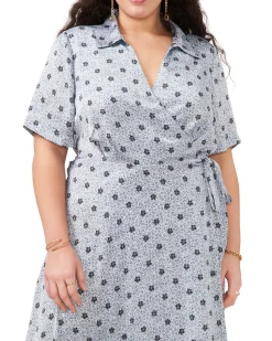 Plus-Size Leaf Print Wrap Dress