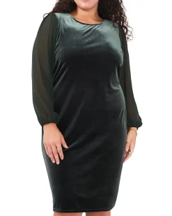 Plus-Size Long Sleeve Velvet Dress