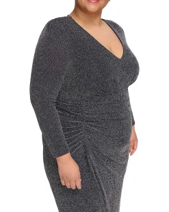 Plus-Size Metallic-Glitter V-Neck Gown