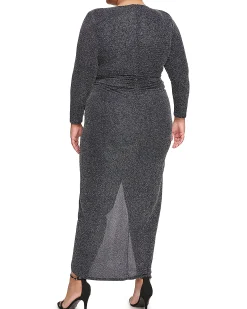 Plus-Size Metallic-Glitter V-Neck Gown