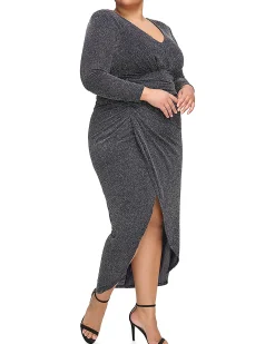 Plus-Size Metallic-Glitter V-Neck Gown