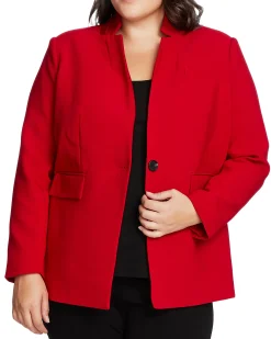 Plus-Size One-Button Stand-Collar Blazer