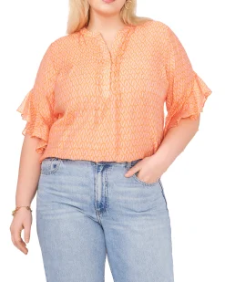 Plus-Size Pintuck Pleated Flutter Sleeve Blouse