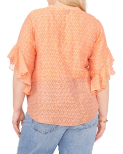 Plus-Size Pintuck Pleated Flutter Sleeve Blouse