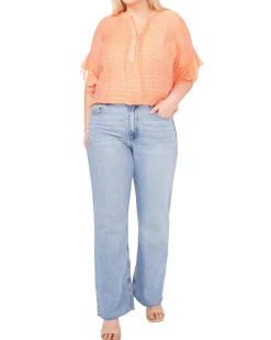 Plus-Size Pintuck Pleated Flutter Sleeve Blouse